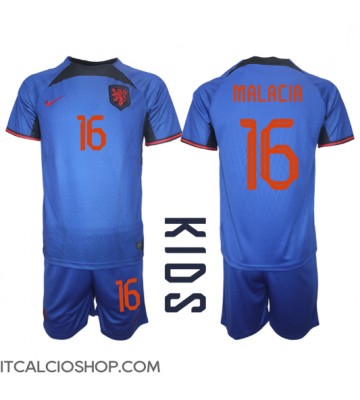 Olanda Tyrell Malacia #16 Seconda Maglia Bambino Mondiali 2022 Manica Corta (+ Pantaloni corti)